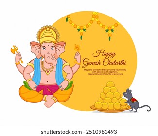 Lord ganapati for happy ganesh chaturthi indian festival celebrating with sweet ladoo