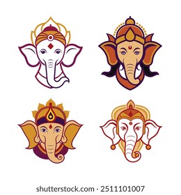  Lord Ganesha cabeça logotipo ilustração vetorial em branco arte de fundo, ícone de Lord Ganesha,