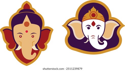 Lord Ganesh head logo vector illustration artwork on white background , Lord Ganesha icon,
