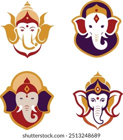 Lord Ganesh Kopf Logo, Vektorgrafik-Kunstwerk auf weißem Hintergrund, Lord Ganesha Symbol