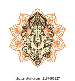  lord Ganesh image. God with elephant head. vector Illustration of Happy Ganesh Chaturthi. Festival of ganesh chaturthi.Mandala, medallion, yoga, india