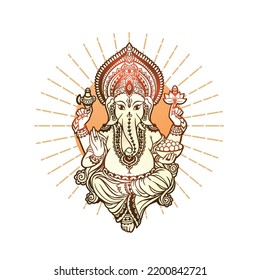  lord Ganesh image. God with elephant head. vector Illustration of Happy Ganesh Chaturthi. Festival of ganesh chaturthi.Mandala, medallion, yoga, india
