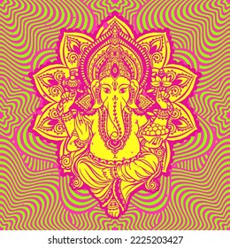 lord Ganesh image. God with elephant head. vector Illustration of Happy Ganesh Chaturthi. Festival of ganesh chaturthi.Mandala, medallion, yoga, india
