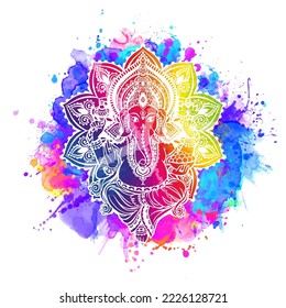 lord Ganesh image. God with elephant head. vector Illustration of Happy Ganesh Chaturthi. Festival of ganesh chaturthi.Mandala, medallion, yoga, Watercolor