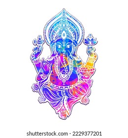 lord Ganesh image. God with elephant head. vector Illustration of Happy Ganesh Chaturthi. Festival of ganesh chaturthi.Mandala, medallion, yoga, Watercolor