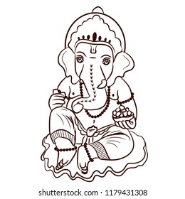 Lord ganesh line vector illustrated design cute Ganesh god.
