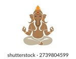Lord Ganesh Minimal Flat Illustration Isolated,  Ganesh Chaturthi Religious Minimal Vector Graphic