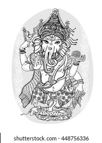 lord Ganesh. Ganesh Puja. Ganesh Chaturthi. It is used for postcards, prints, textiles, tattoo.