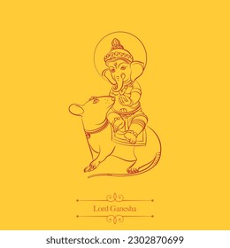 Lord Ganesh traveling on mooshaka (Mouse) Traditional Ganesh Illustration