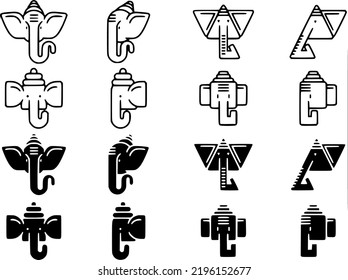 lord ganesh vector art collection made with simple strokes and curves black and white vector collection