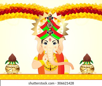 Lord Ganesha Celebration Background With Floral vector illustration 