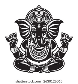 Lord Ganesha the elephant Line art illustration vector