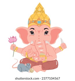 Lord Ganesha elephant with rat vector