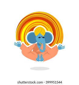 Lord Ganesha. Elephant yogi meditates. Animal meditating. attained enlightenment.