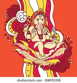 Lord Ganesha for Ganesh Chaturthi. Indian, Hindu motifs. Tattoo, yoga, spirituality, textiles. Vector illustration.