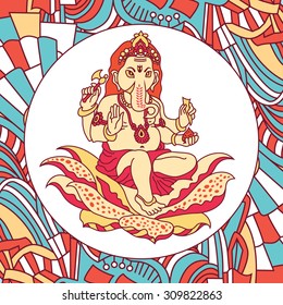 Lord Ganesha for Ganesh Chaturthi. Indian, Hindu motifs. Tattoo, yoga, spirituality, textiles. Vector illustration.