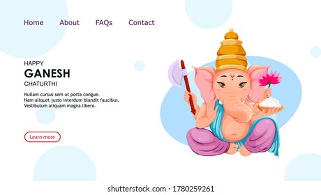 Lord Ganesha. Ganpati idol in traditional Indian clothes for Ganesha Chaturthi holiday. Vector illustration, usable for website, landing page etc.