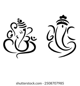 Lord Ganesha hand drawn line art vector illustration drawing icon for ganesh Chaturthi, Indian wedding invite, griha pravesh, house warming invite, Ganpati puja