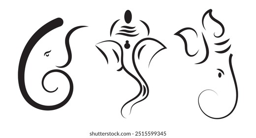 Lord Ganesha hand drawn line art vector illustration drawing icon for ganesh Chaturthi, Indian wedding invite, griha pravesh, house warming invite, Ganpati puja