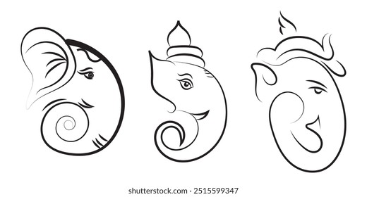 Lord Ganesha hand drawn line art vector illustration drawing icon for ganesh Chaturthi, Indian wedding invite, griha pravesh, house warming invite, Ganpati puja