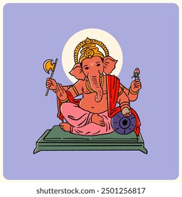 Lord Ganesha hand-drawn illustration for Ganesh Chaturthi used for social media banner, invention card, poster template design