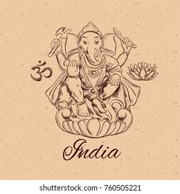 Lord Ganesha. Hinduism. Symbol of prosperity and overcoming obstacles. Hand drawn illustration. Sketch style. Yoga. Spirituality 