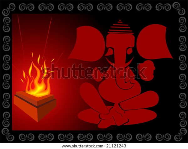 Lord Ganesha and ignited flames 