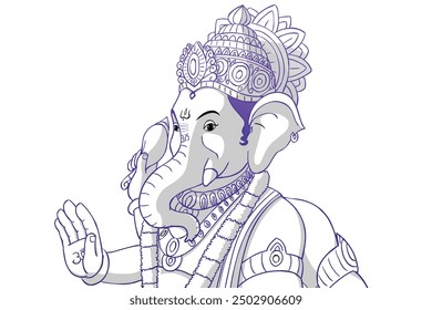 Lord Ganesha Illustration, Ganesha Line Art, ganapathi  Illustration, Hindu God, Vector