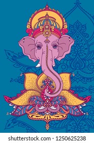Lord Ganesha and lotus flower, can be used as card for celebration Ganesh Chaturthi, vector illustration