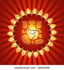 Lord Ganesha On Lighting Burst Background (Vector) svg