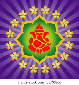 Lord Ganesha On Lotus Background (Vector)