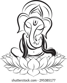 Lord Ganesha on lotus, monochrome