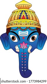 Lord Ganesha painted paper ( paper mache) mask. It can be used for a coloring book, textile/ fabric prints, phone case, greeting card. logo, calendar. In Kalamkari /Madhubani style