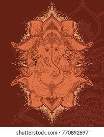 Lord Ganesha and royal ornament, can be used as card for celebration Ganesh Chaturthi, vector illustration