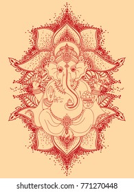 Lord Ganesha and royal ornament, can be used as card for celebration Ganesh Chaturthi, vector illustration