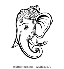 Lord Ganesha side view lineart. Hand drawn ganesha