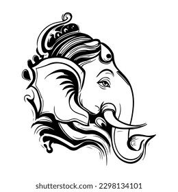 Lord Ganesha side view lineart. Hand drawn ganesha