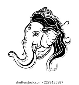 Lord Ganesha side view lineart. Hand drawn ganesha