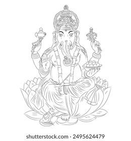 Lord Ganesha Seitenansicht Lineart. Handgezeichnete Ganesha