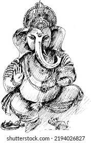 Lord Ganesha Sketch And  Illustration For Happy Ganesh Chaturthi
