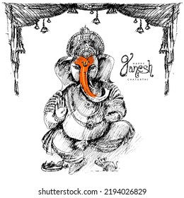 Lord Ganesha Sketch And  Illustration For Happy Ganesh Chaturthi
