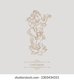 lord Ganesha standing on lotus line drawing for Ganesha festival