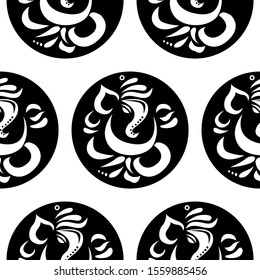 Lord Ganesha stencil sketch - Indian Traditional and Cultural Rangoli, Alpona, Kolam or Paisley vector line art is in Seamless pattern