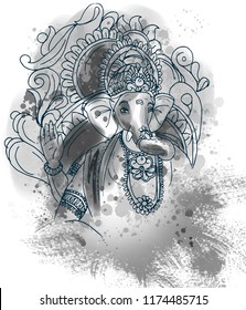 Lord Ganesha Watercolor Effect Painting Style Illustration