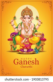 Lord Ganpati On Ganesh Chaturthi Background. Vector Illustration