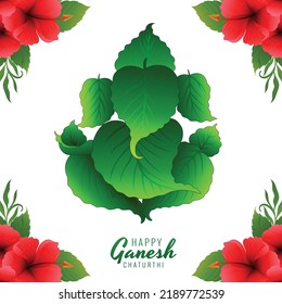 Lord ganpati sobre ganesh chaturthi hermosa tarjeta de vacaciones de hoja verde fondo