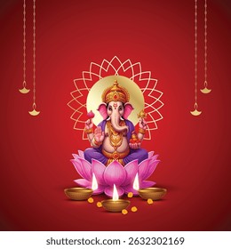 Lord Ganpati on Ganesh Chaturthi background. abstract vector illustration design background. Ganesh Chaturthi social media banner design with Lord Ganesh Vector.