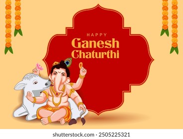 Lord Ganpati in vector for Happy Ganesh Chaturthi festival celebration of India