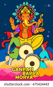 Lord Ganpati in vector for Happy Ganesh Chaturthi with text Ganpati Bappa Morya, My Lord Ganpati