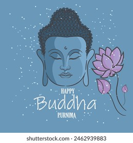 Lord Gautama Buddha meditating face vector image. Happy Vesak day illustration. Buddha Purnima. 